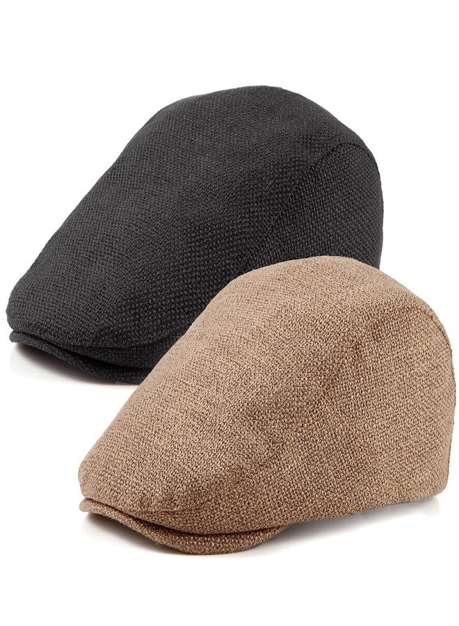 LADYBRO 2 Pack Classic Solid Flat Cap Newsboy Hats for Men Cabbie Driving Scally Adjustable - Image 3